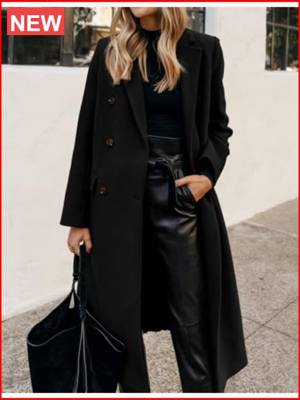 Wool Notch Lapel Long Trench Coat Double Breasted Peacoat - Picture 3 of 4